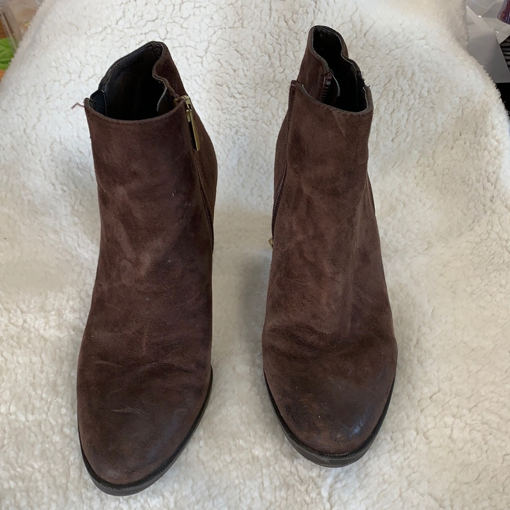 Brown suede booties